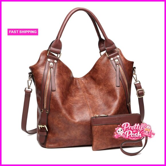 PU Leather Hobo Tote Bag with Adjustable Shoulder Strap